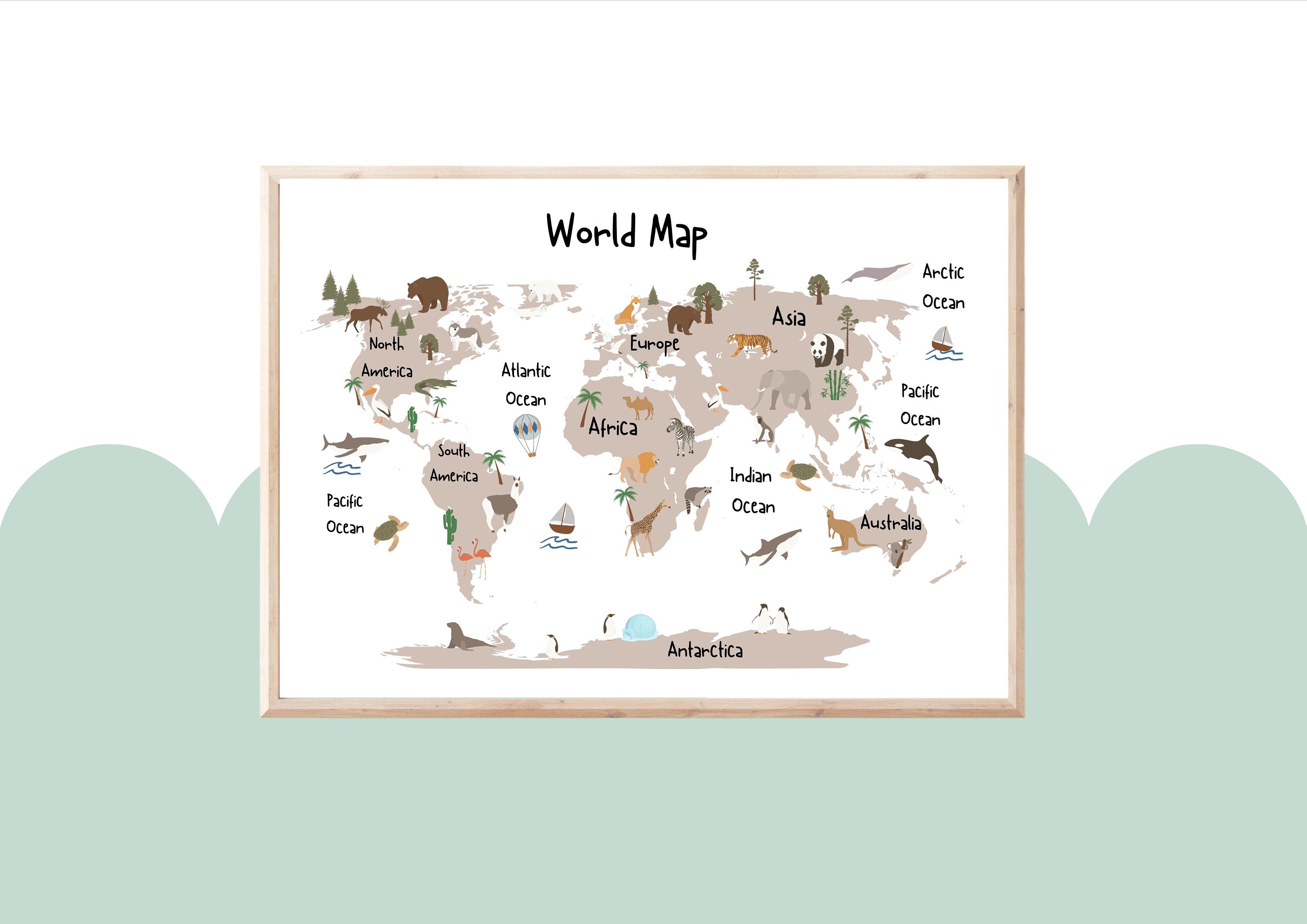 Animal World Map Nursery World Map Kids Room World Map - Etsy Australia