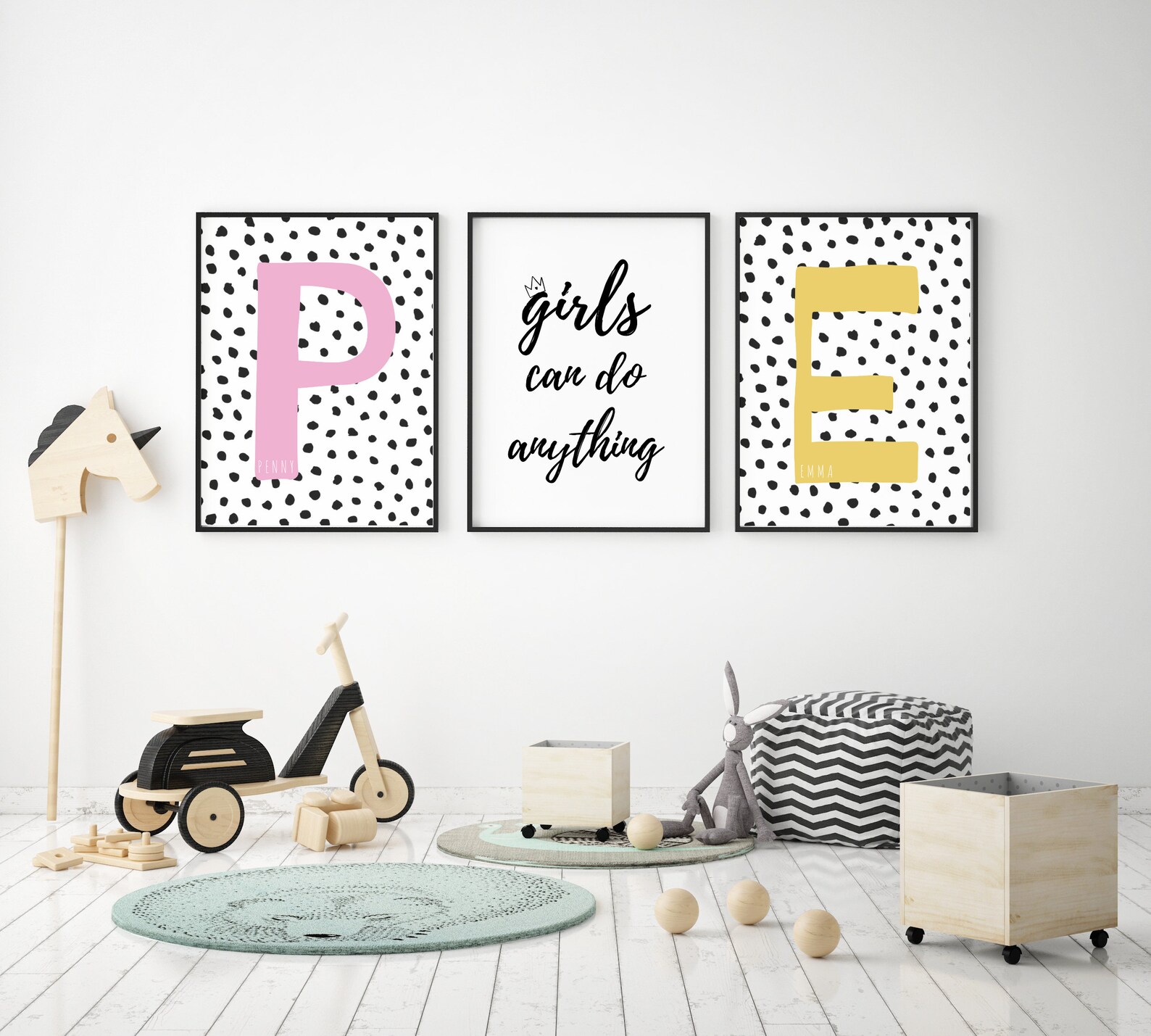 Yellow Initial Print, Initial Kids Print, Initial Poster, Nursery Name ...