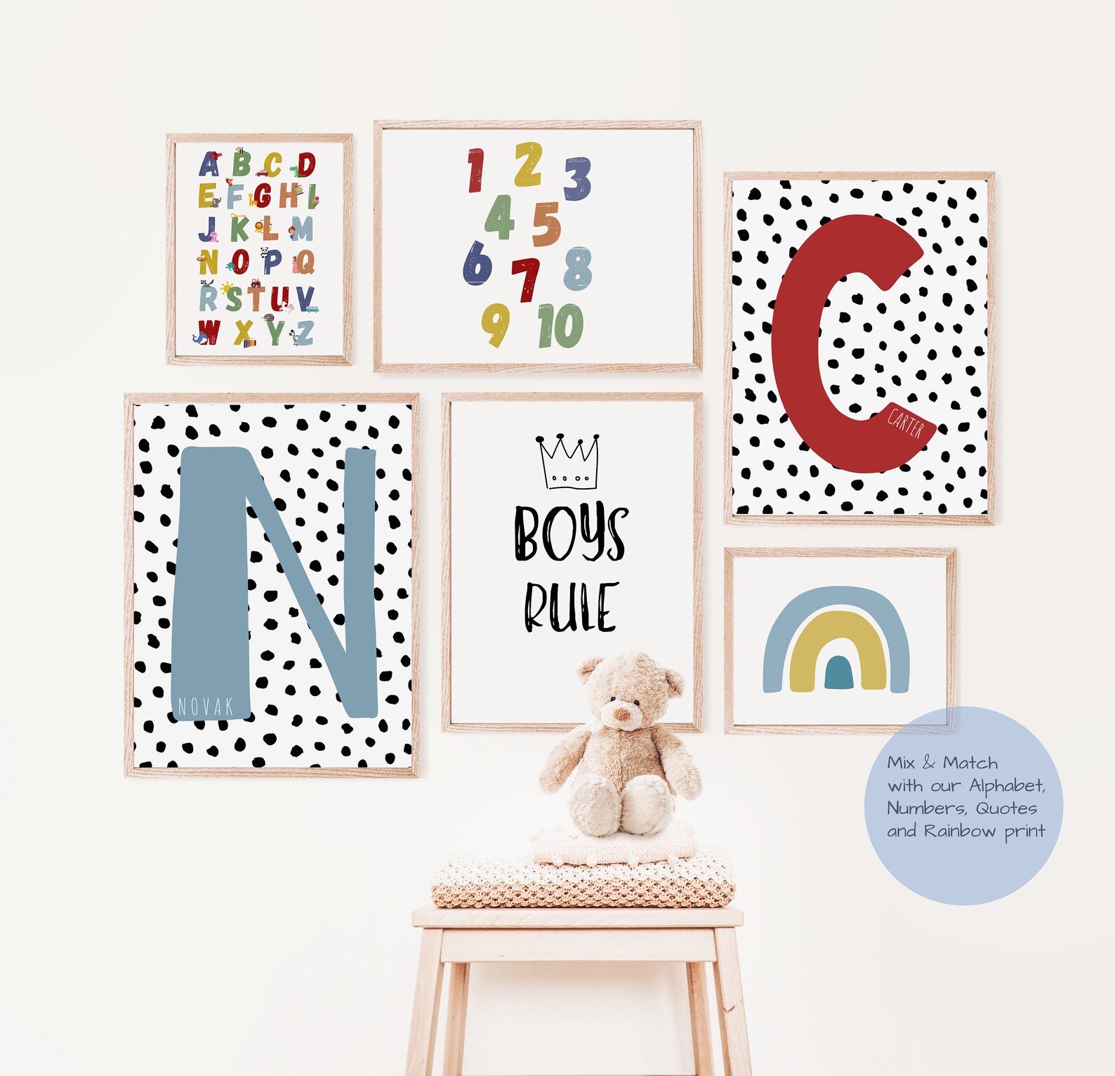 Blue Initial Nursery Print | Personalised Nursery Print | Letter ...