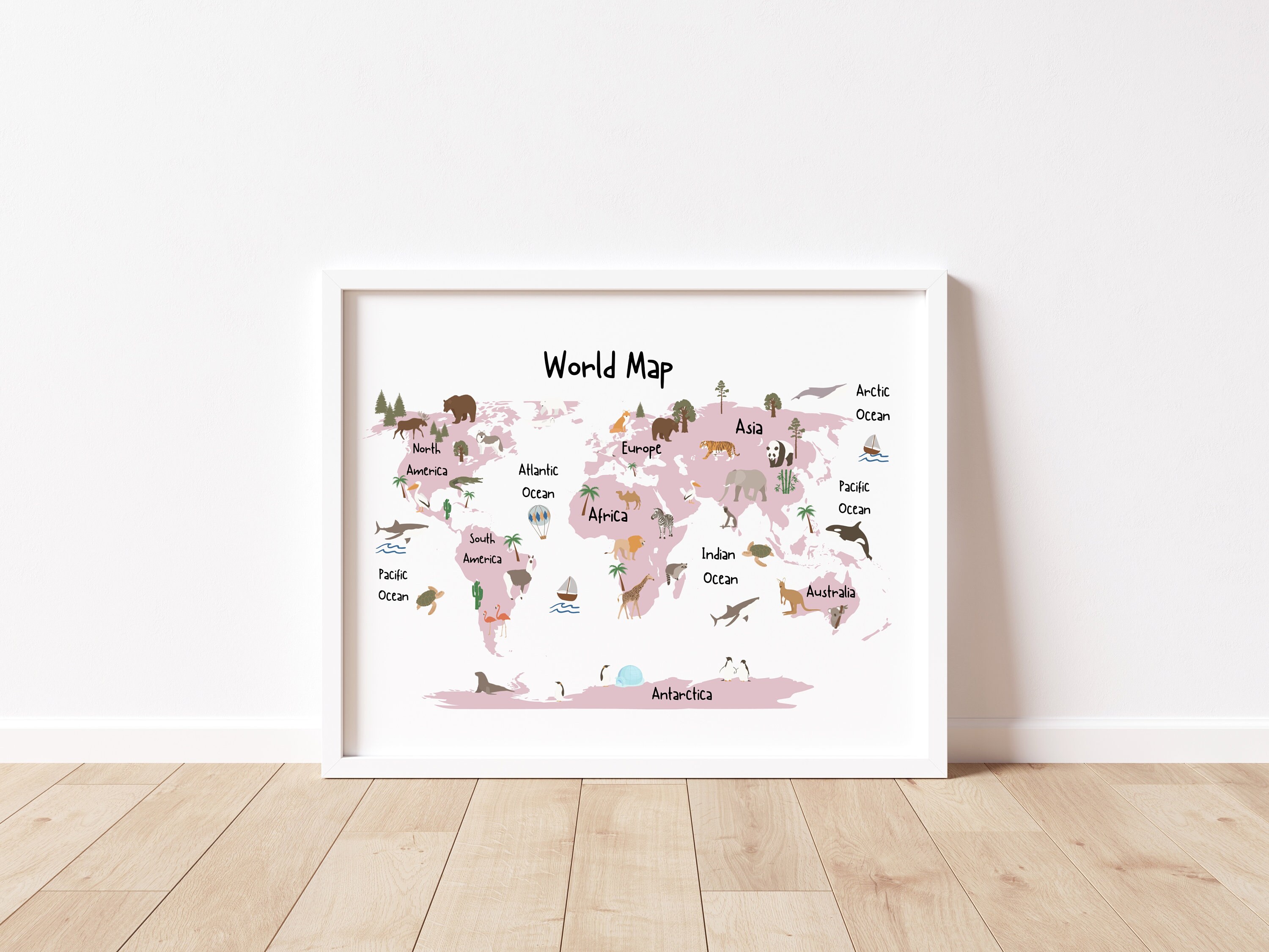Animal World Map | Nursery World Map | Kids Room World Map | Safari ...