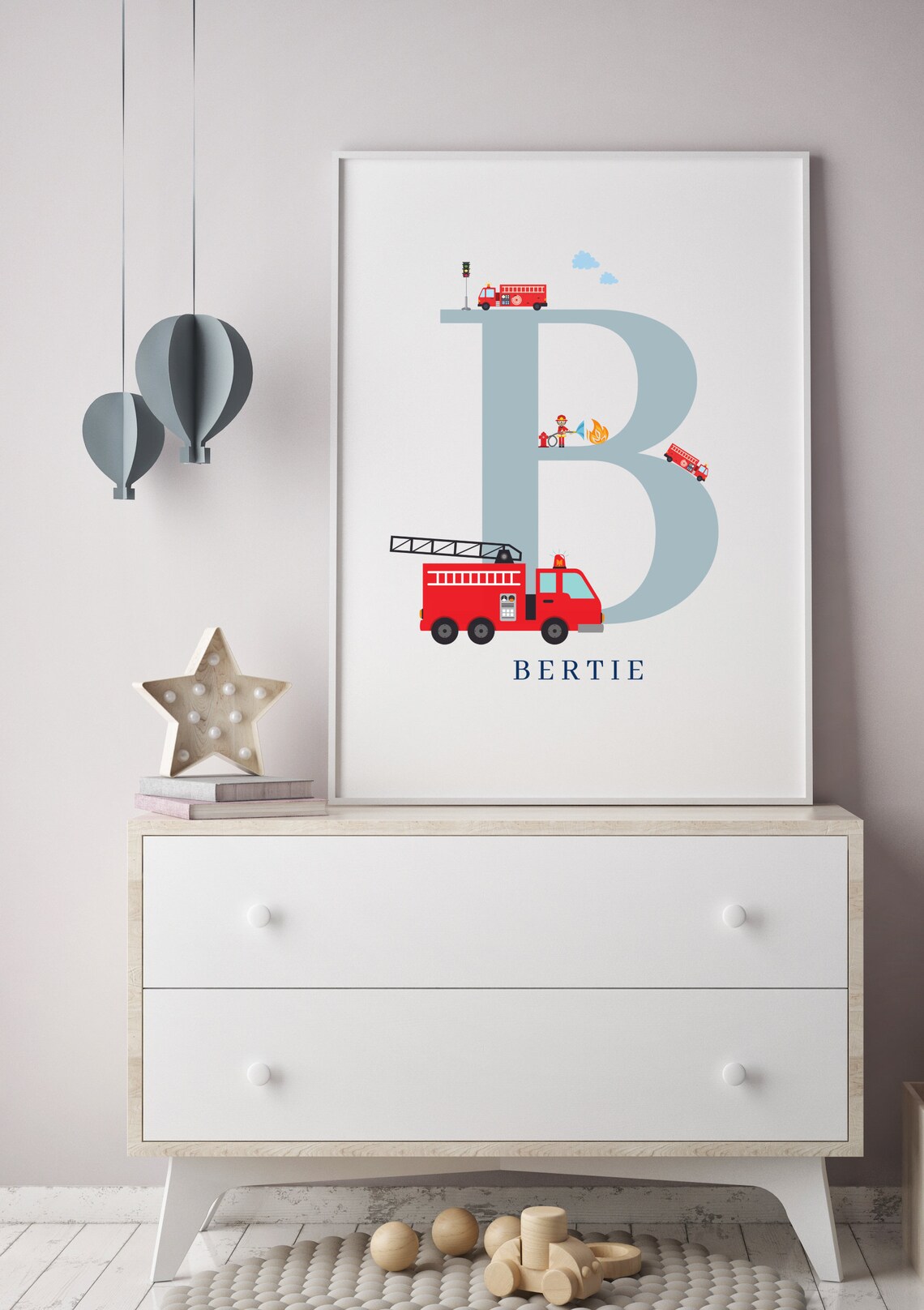 Fire Truck Personalised Nursery Print Fire Engine Kids Room | Etsy