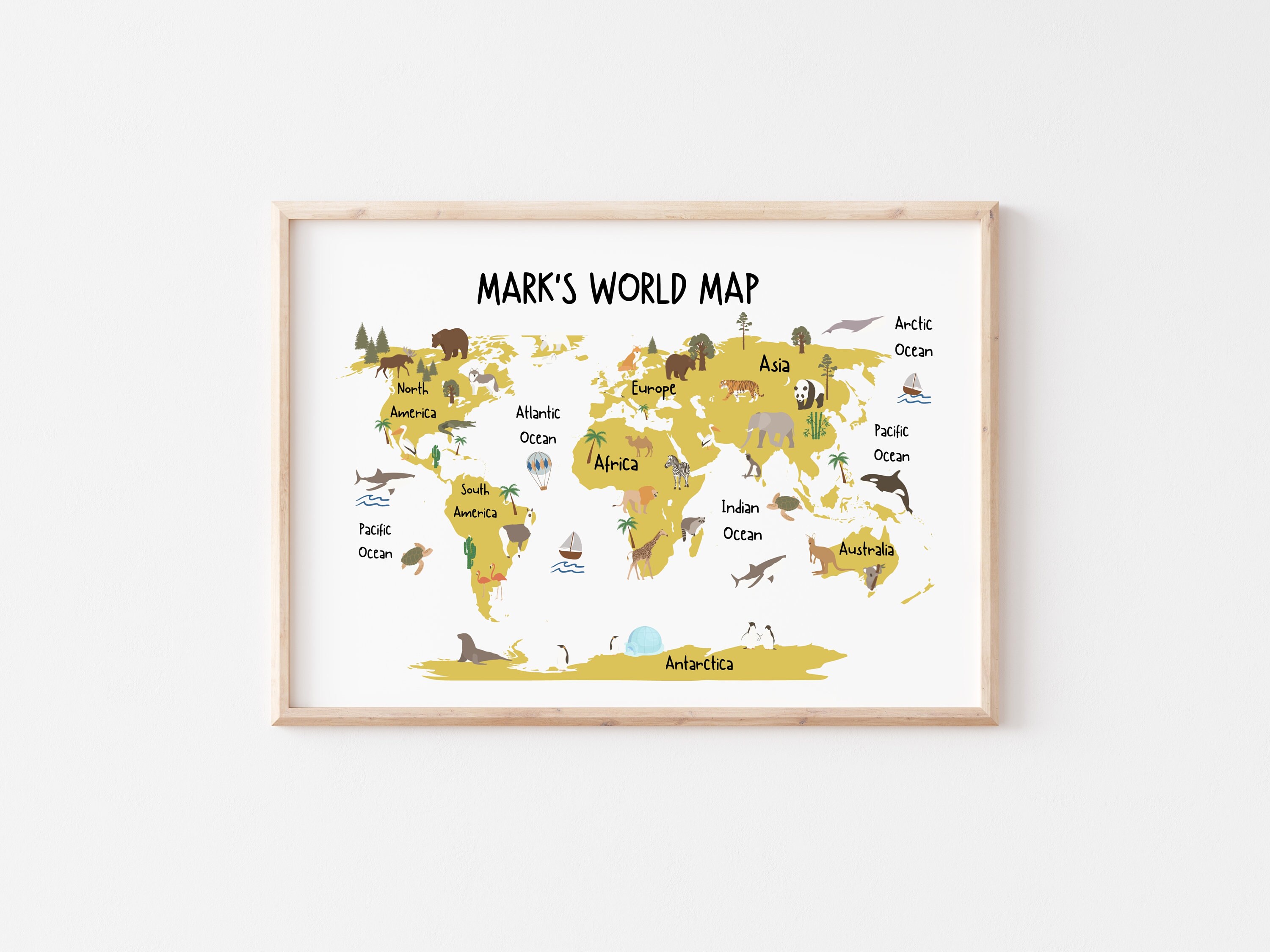 Animal World Map Print | Personalised Kids World Map | Safari Nursery ...