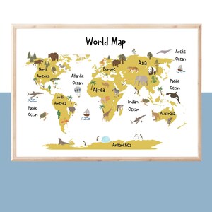 Animal World Map Nursery World Map Kids Room World Map - Etsy Israel