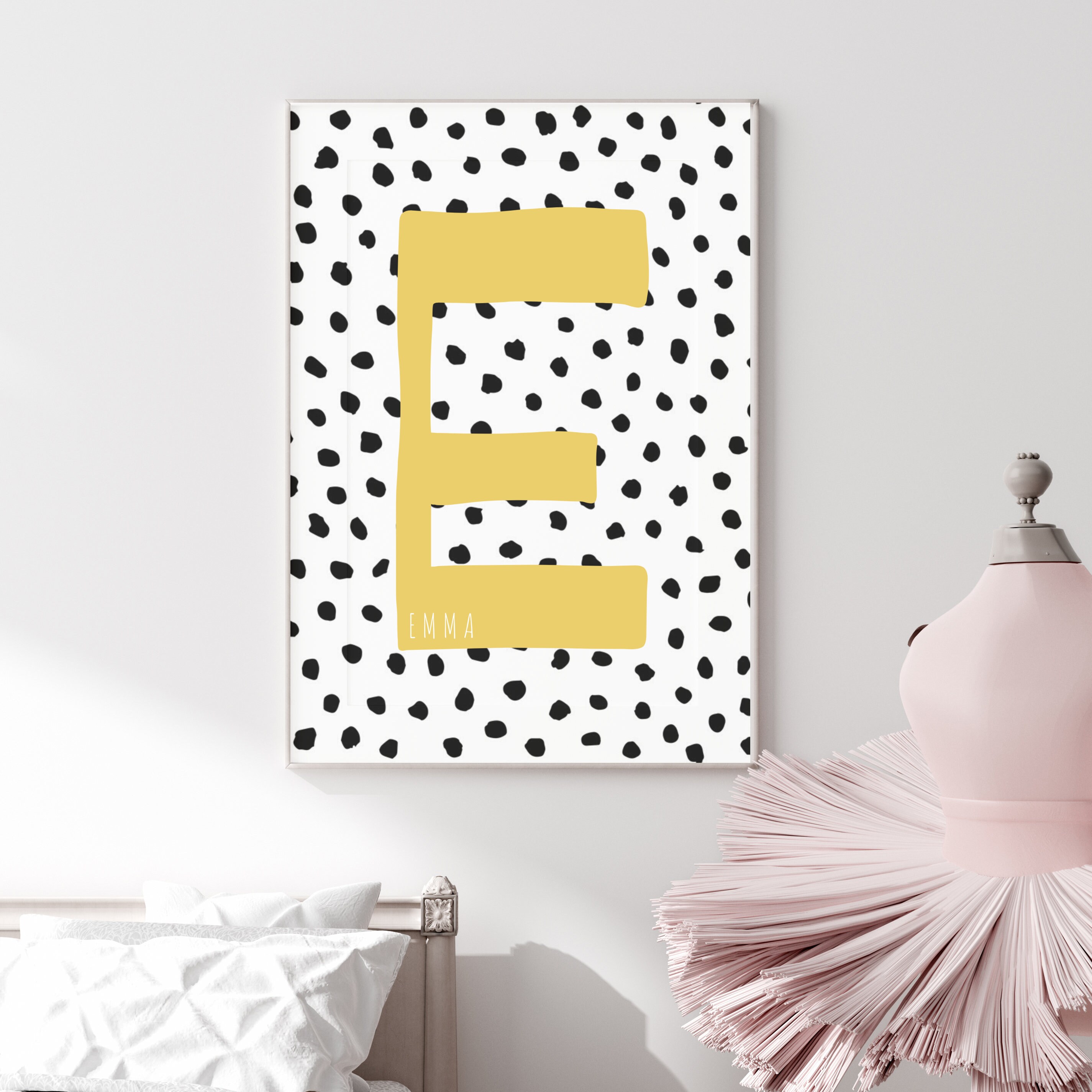 Yellow Initial Print, Initial Kids Print, Initial Poster, Nursery Name ...