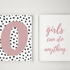 Blush pink Set of 2 prints, Girls can do anything print, Name initial prints, Personalised prints, Nursery wall decor, Kids room decor