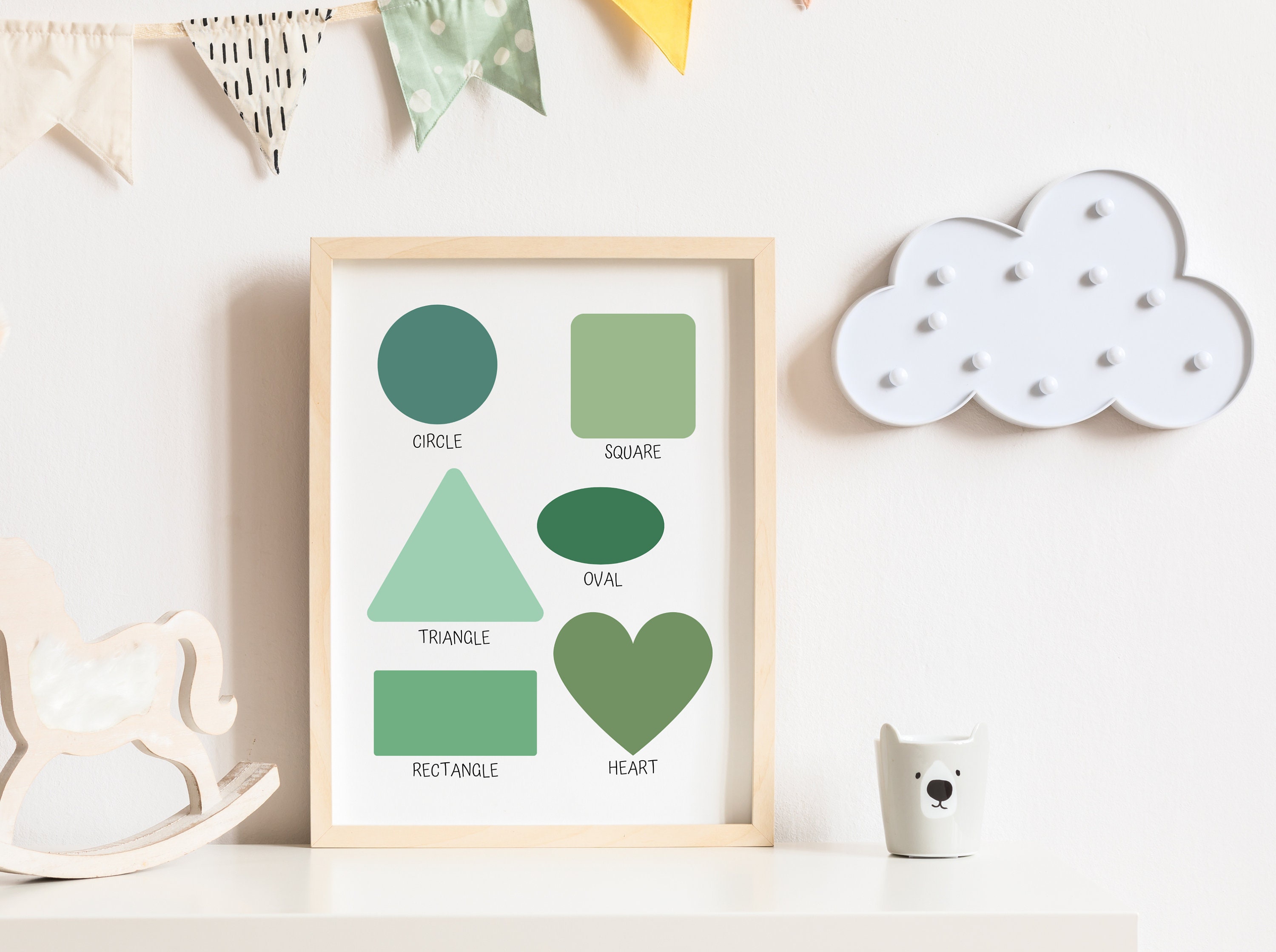 Green shapes print, Shapes print, Shapes poster, Nursery decor, Nursery wall art, Kids room decor, Kids prints, Educational print