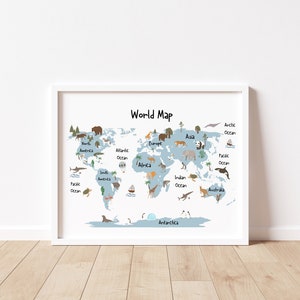 Animal World Map Nursery World Map Kids Room World Map - Etsy Israel