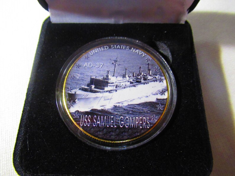 USS SAMUEL GOMPERS AD-37 Framed Navy Ship Display Burgundy - Navy Emporium