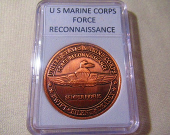 U S Marine Corps FORCE RECONNAISSANCE (Copper Version) Challenge Coin