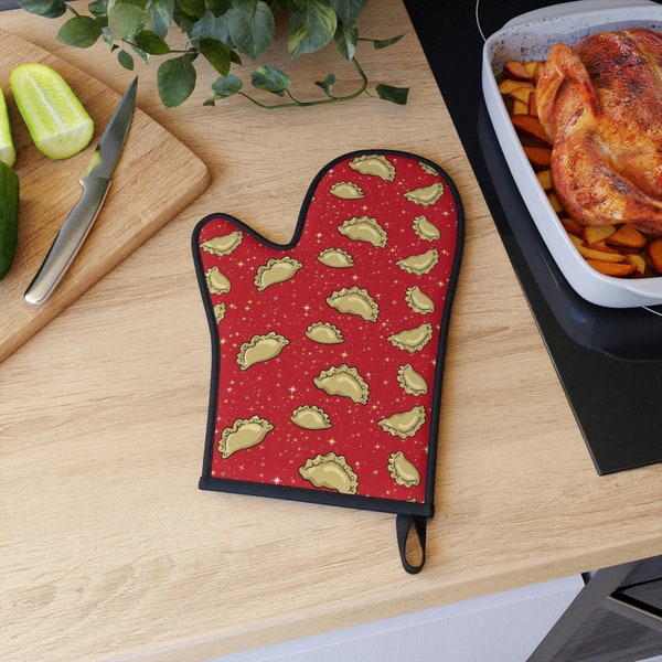 Pierogi and Stars Oven Glove in Red Polish Gift