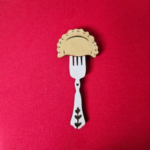 Pierogi on Fork Magnet, Laser Engraved Ornament, Wood Burned Polish Folk Art Christmas Poland Gift Lover Dumpling Empanada Vareniki