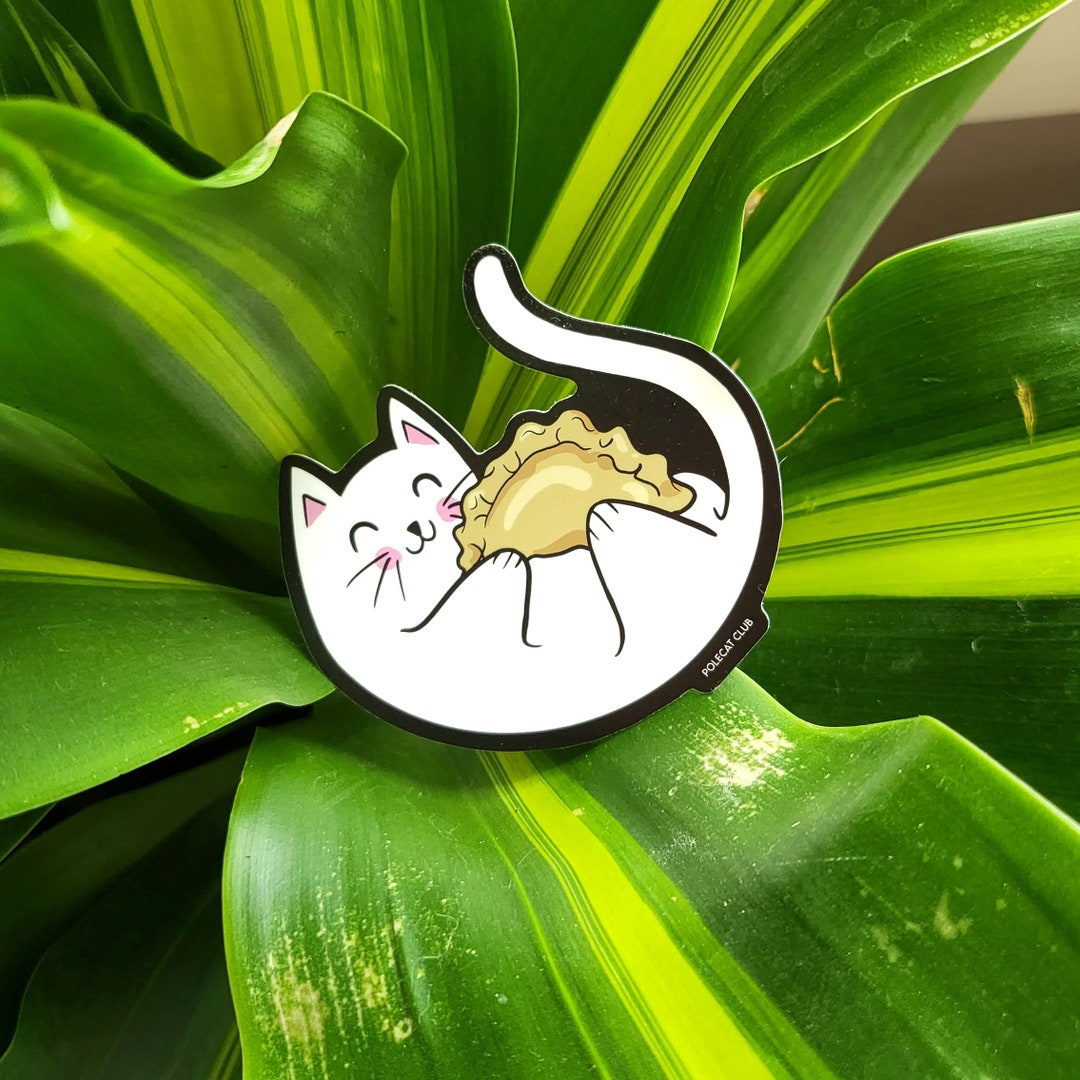 Cat Pierogi Sticker Polish Art Design Waterproof and Dyngus Day White ...