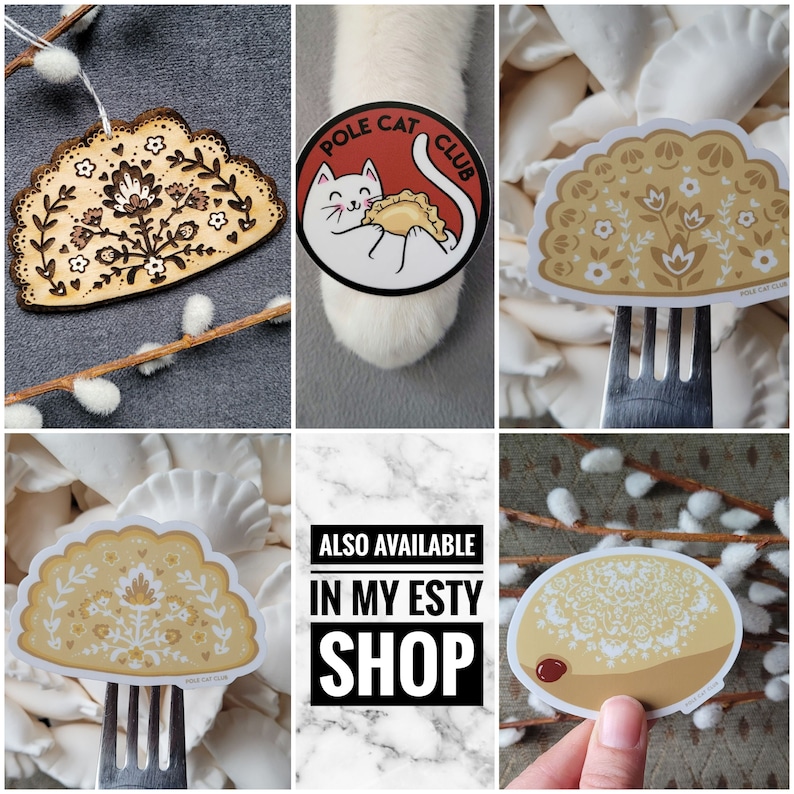Cat Pierogi Sticker Polish Art Design Waterproof and Dyngus - Etsy