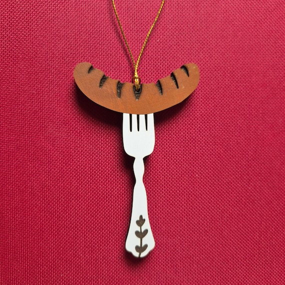 Sausage Ornament, Kielbasa on a Fork, Polish Christmas Ornament, Polish Food Gift, Kielbasa Gift, Oktoberfest, German Ornament
