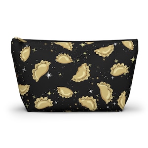 Pierogi Pouch w T-bottom Polish Gift Dumplings Black Travel Bag with Retro Stars Accessory Holder