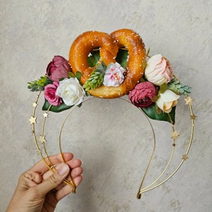 Pretzel Halo Double Crown with Flowers Oktoberfest Floral Headband Polska German Gift Princess