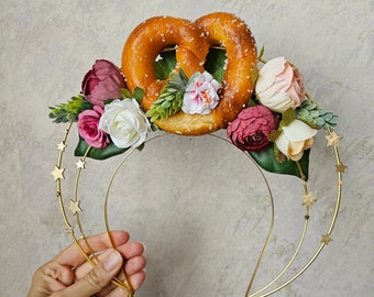 Pretzel Halo Double Crown with Flowers Oktoberfest Floral Headband Polska German Gift Princess