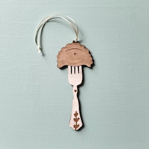 Pierogi on Fork Ornament, Laser Engraved Ornament, Wood Burned Polish Folk Art Christmas Poland Gift Lover Empanada Dumpling