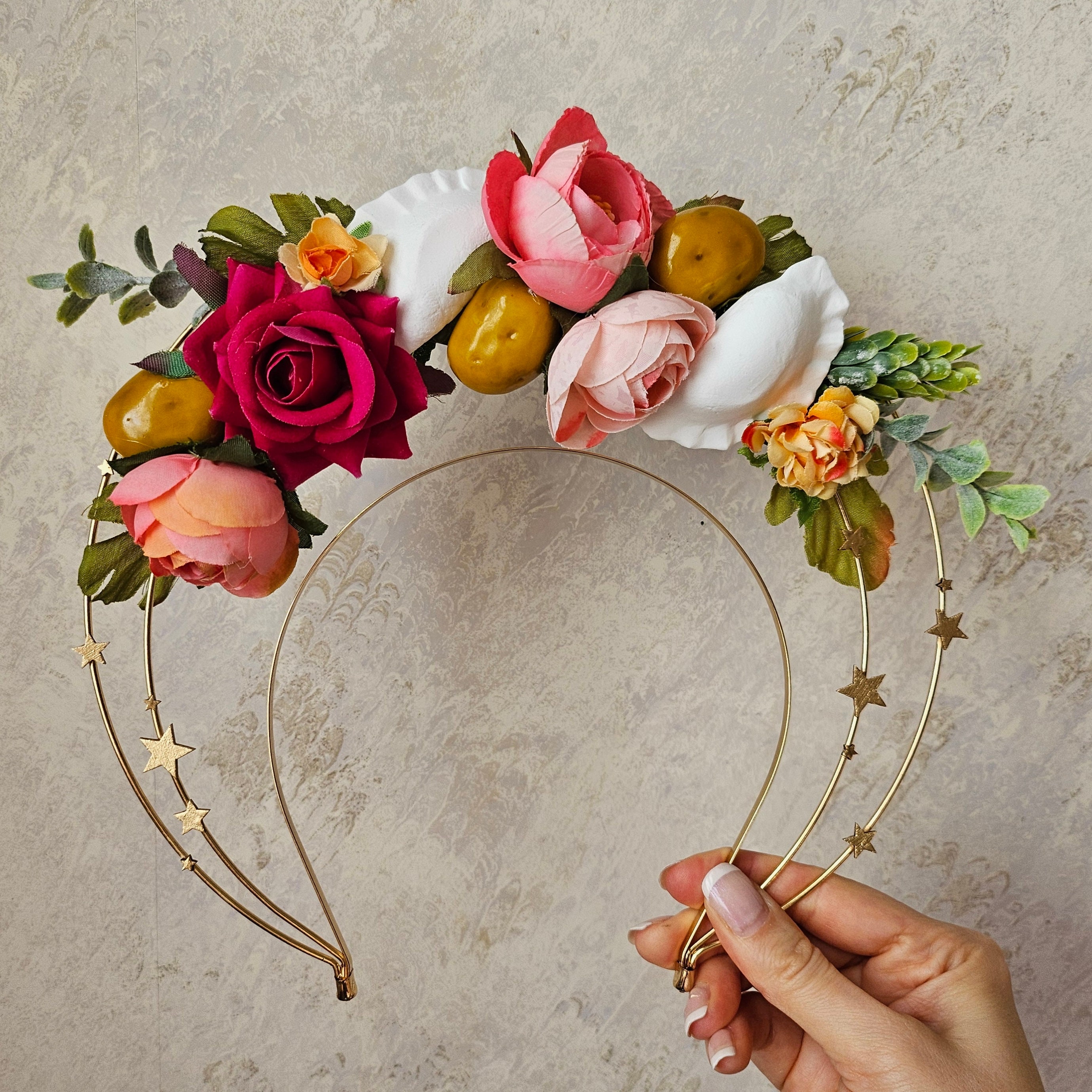 Roksolana hand crafted Flower Crown in red with yellow accents Flower Crown Red and Yellow - Etsy main image 2