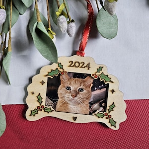 Pierogi Photo Frame Ornament, Holly Berry Christmas 2025, Laser Engraved Polish Gift, Custom 2x3 Picture