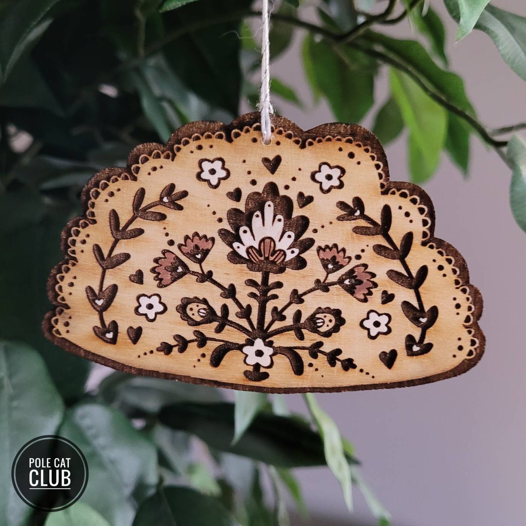 Pierogi Ornament, Laser Engraved Ornament, Wood Burned Polish Folk Art
