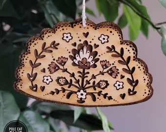Pierogi Ornament, Laser Engraved Ornament, Wood Burned Polish Folk Art Christmas Poland Gift Lover