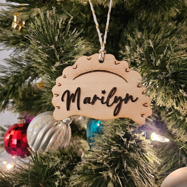 Personalized Pierogi Name Tag, Custom Stocking Name Tag, Laser Engraved Ornament, Wood Burned Polish Christmas Poland Gift Lover Dumpling