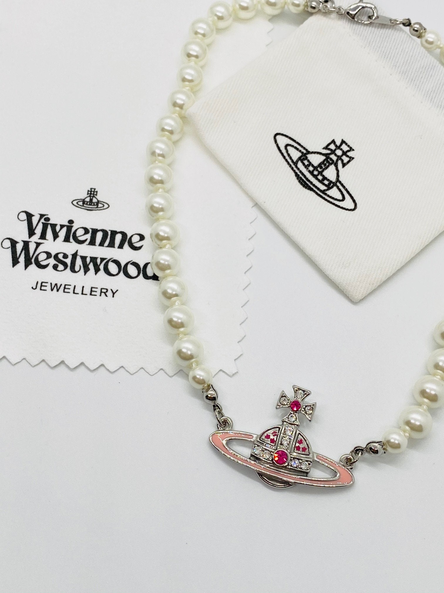 Vivienne Westwood Pearl Pink Silver Orb Choker Necklace - Etsy UK