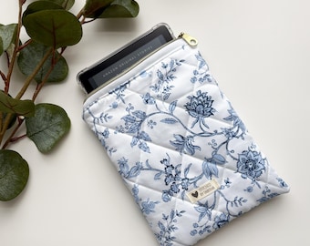Pochette matelassée pour Kindle : étui floral à fermeture éclair pour liseuse - Cadeau pour les amoureux des livres