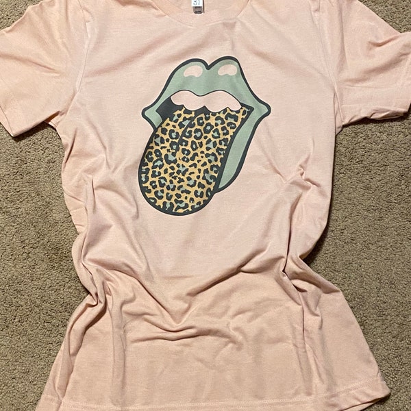 Leopard Turquoise Rolling Stones Tongue Sublimation Transfer Only