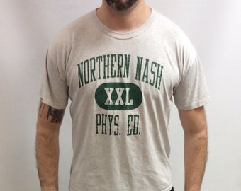 Vintage 90's Original Northern Nash XXL Gray & Forest Green Classic High School T-shirt (Made in USA) (Size XL)