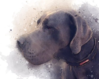 Hundeportrait - Individuelle Aquarell-Effekt-Haustierportraits - Hundeportrait - Rustikale Haustierkunst - Hundekunst - Hundeportrait - Dog Portrait - Great Dane
