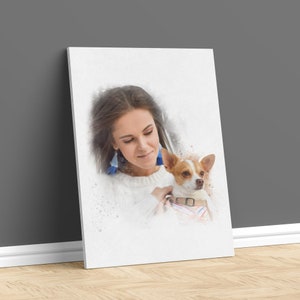 Portret van hond met eigenaar - De portretdruk van de hond en van de eigenaar - Menselijk en hondsportret - Hond en menselijk portret - leuke portrethond en eigenaar