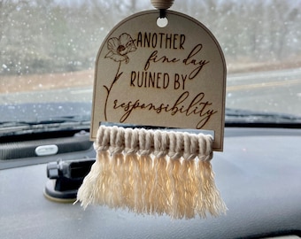 Rückspiegel Zubehör - Makramee - Unbehandeltes Holz & Holzperlen - Auto Zubehör - Auto Anhänger - Boho