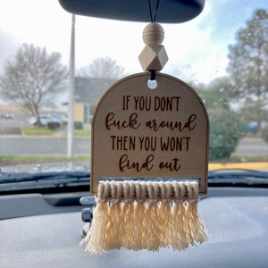 Rear View Mirror Accessories - Macrame - Unfinished Wood & Wood Beads - Car Accessories - Car Charm - Boho