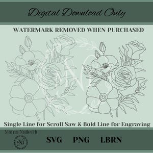 Bloemenboeket SVG - enkele regel - figuurzaagsjabloon - laserklaar - png-, SVG-, Lightburn-bestand