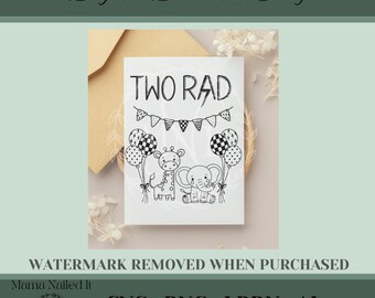 Two Rad Digital File - PNG, SVG, Lightburn File & AI - Checkered - Kids Invite