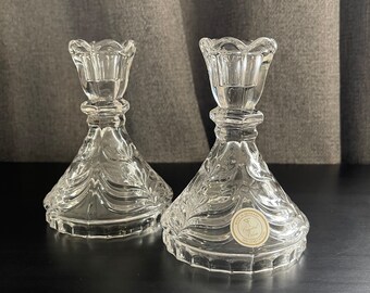 Vintage Anna Hutte Crystal Clear Candle Holders Set of 2 24% Leaded Crystal made in Germany