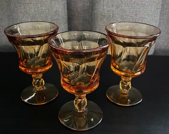 FOSTORIA GLASS JAMESTOWN Vintage Amber Glass Wine Goblet - Set of 3