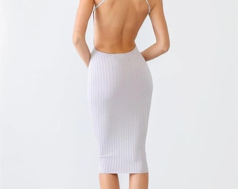 Ribbed Midi Dress – Light Purple Bodycon Sleeveless Dress | Casual Stretch Knit Dress | Summer Brunch Outfit | Boutique Style