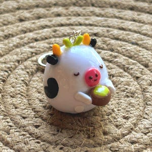 Sleepy Matcha Cow | Handmade polymer clay keychain| Bag Charm