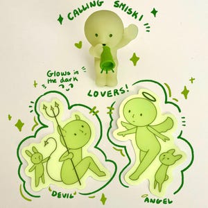 Smiski Inspired Glow in the Dark Stickers: Angel & Devil, Waterproof