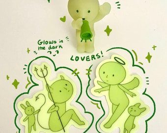 Smiski Inspired Glow in the Dark Stickers: Angel & Devil, Waterproof