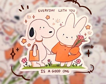 Bunny and Dog Sticker - Waterproof Matte Couple Gift