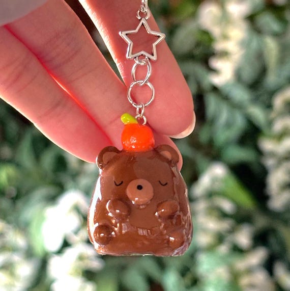Tangerine Bear Keychain | Handmade polymer clay keychain| Bag Charm