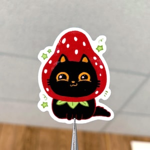 Star Strawberry Cat Sticker- Cute stationary, journaling, decoration- Waterproof, and Durable
