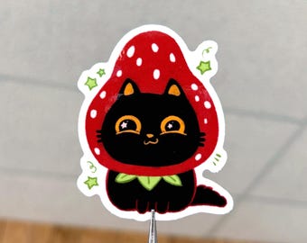 Strawberry Cat Sticker - Waterproof Laptop Decal