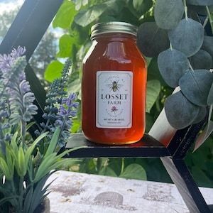 Losset Farm Raw Wildflower Honey – 3 lb Glass Quart Jar (48 oz)