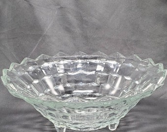 American Fostoria Clear Cubist 3-Toed Footed Bowl