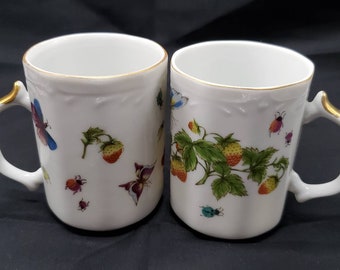 Ardalt Lenwile China Hand Painted Tea Coffee Cup Butterflies Strawberries NOS